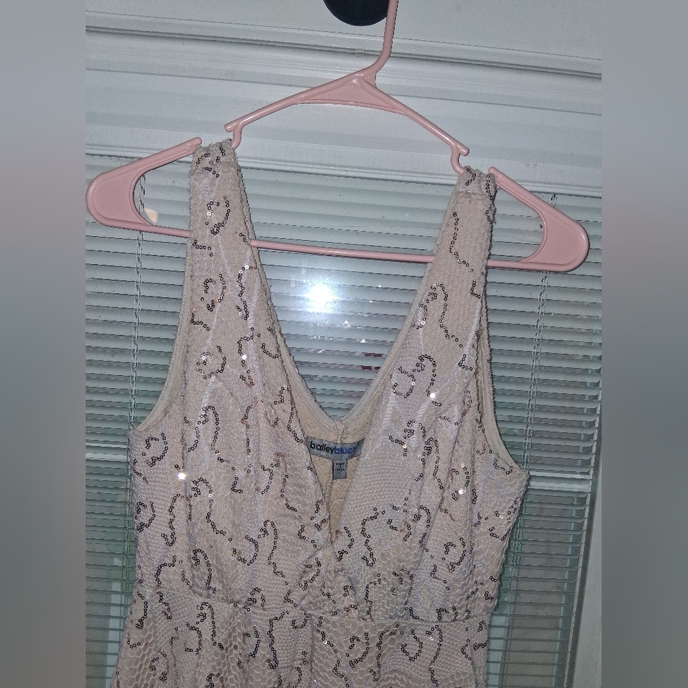 Bailey Blue V Neck Light Pink/Beige Gold Sequin Dress Large - Picture 2 of 8